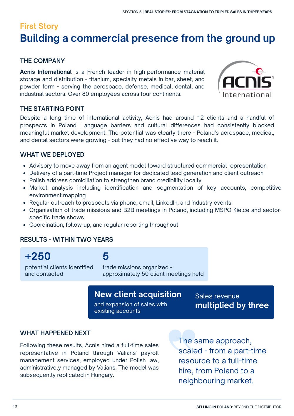 Page 18: first story, Acnis International